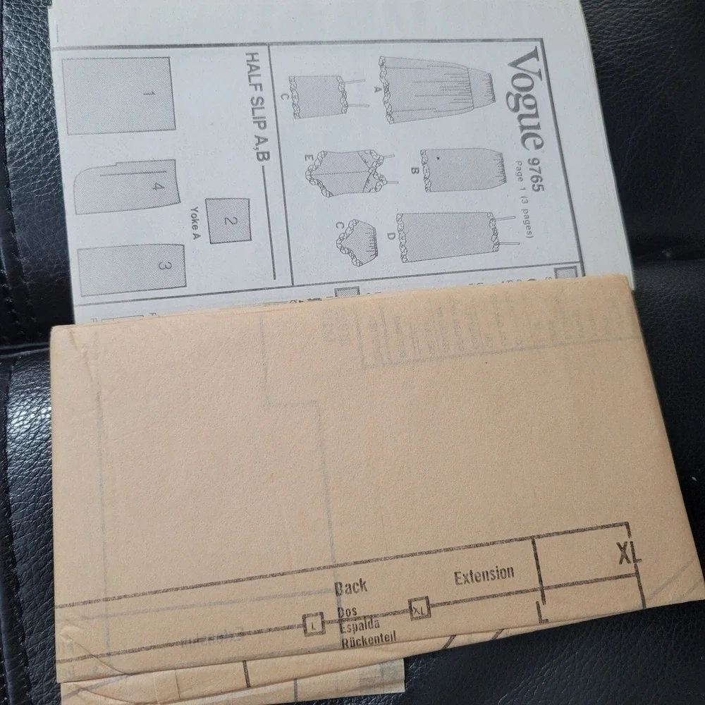 Vogue 9765 Lingerie Sewing Pattern Slip Teddy Camisole Panties Size L XL Uncut